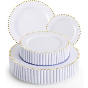 EI 60pcs White Plastic Plates with Gold Rim,Heavy Duty 10" Dinner & 7" Dessert Plate Disposable,White and Gold Plate for Party,Wedding,Birthday,Afternoon Tea,Spring,Mother's Day,Valentine's Day
