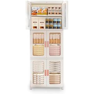 CXCJAI Storage Bins with Lids and Doors Storage Cabinet with Wheels Plastic Stackable Pantry Cabinet Cupboard Closet Foldable Kitchen Collapsible Storage Bins for Book Snack and Bathroom Organizer