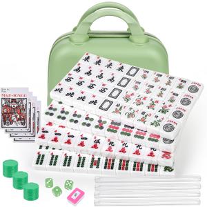 Portable American Mahjong Set, 166 Mahjong Tiles with Carrying Bag, 3 Dice, 40 Chips, Wind Indicator, Instruction Book, Compact Travel Game Set, Mini