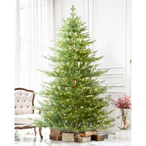 Pre-lit Christmas Tree 7.5ft Aspen Fir, 750 Warm White & Multi-Color LED Lights, Hinged Holiday Xmas Artificial Tree Festive Decor, Green