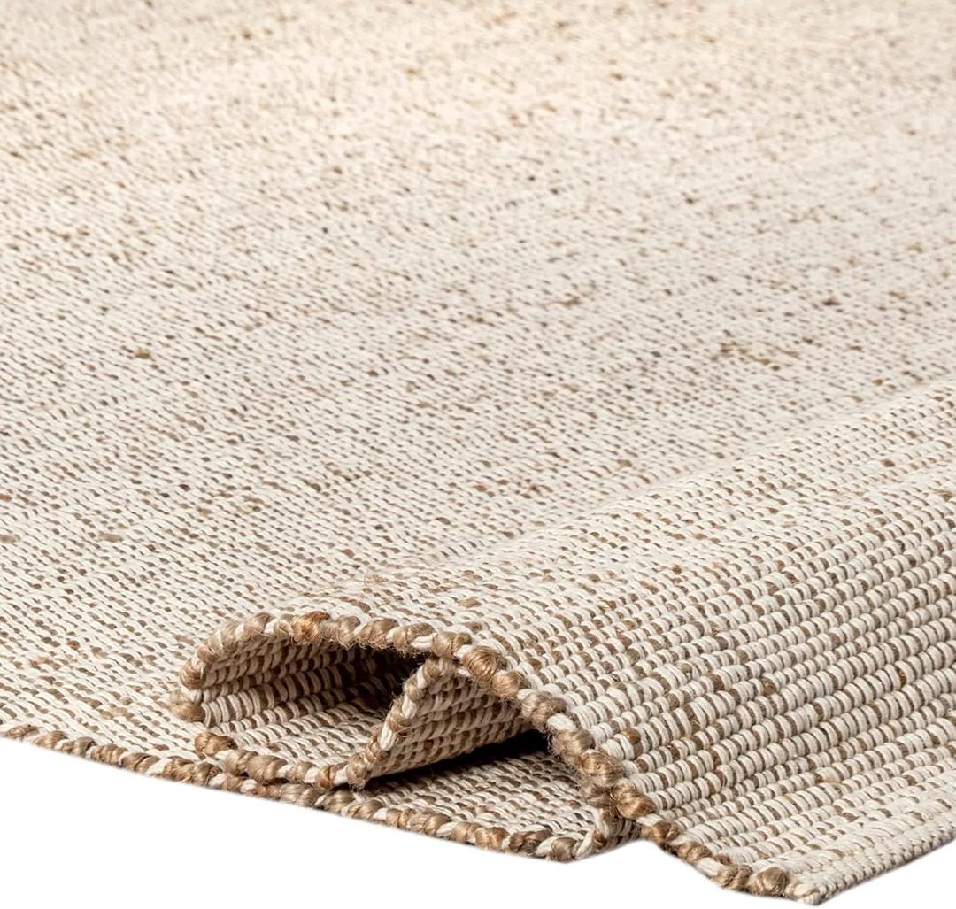 FRELISH DECOR Handwoven Jute Cotton Area Rug- Natural Yarn- Contemporary Farmhouse Decor- Rustic Nautical Rugs for Bedroom Living Room/Entryway Doormat (2'x3')