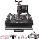VEVOR Pro 15x15 Heat Press with 30 OZ Tumbler Attachment, 8in1 Combo Tumbler Hat Heat Press for T-Shirts, Tumblers Glass Cans Mugs Hats Caps, and Plates (Black & Pink)