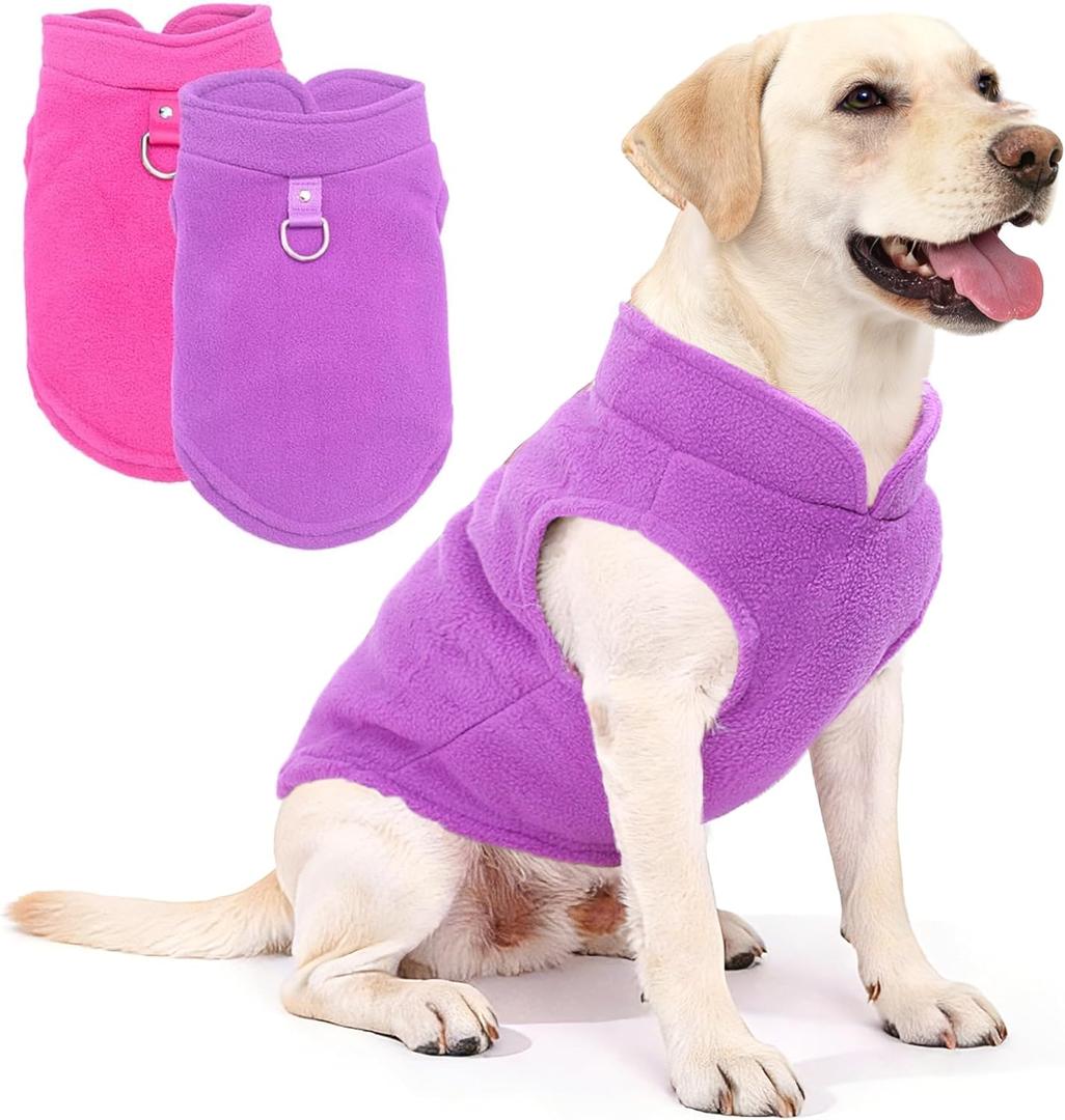2 Pack XXL Dog Sweater, Fleece Dog Sweaters for Medium Large Dogs with Leash Ring Winter Warm Pet Sweater Thick Clothes Coat for French Bulldog, Dachshund (Pink,Purple, XX-Large)