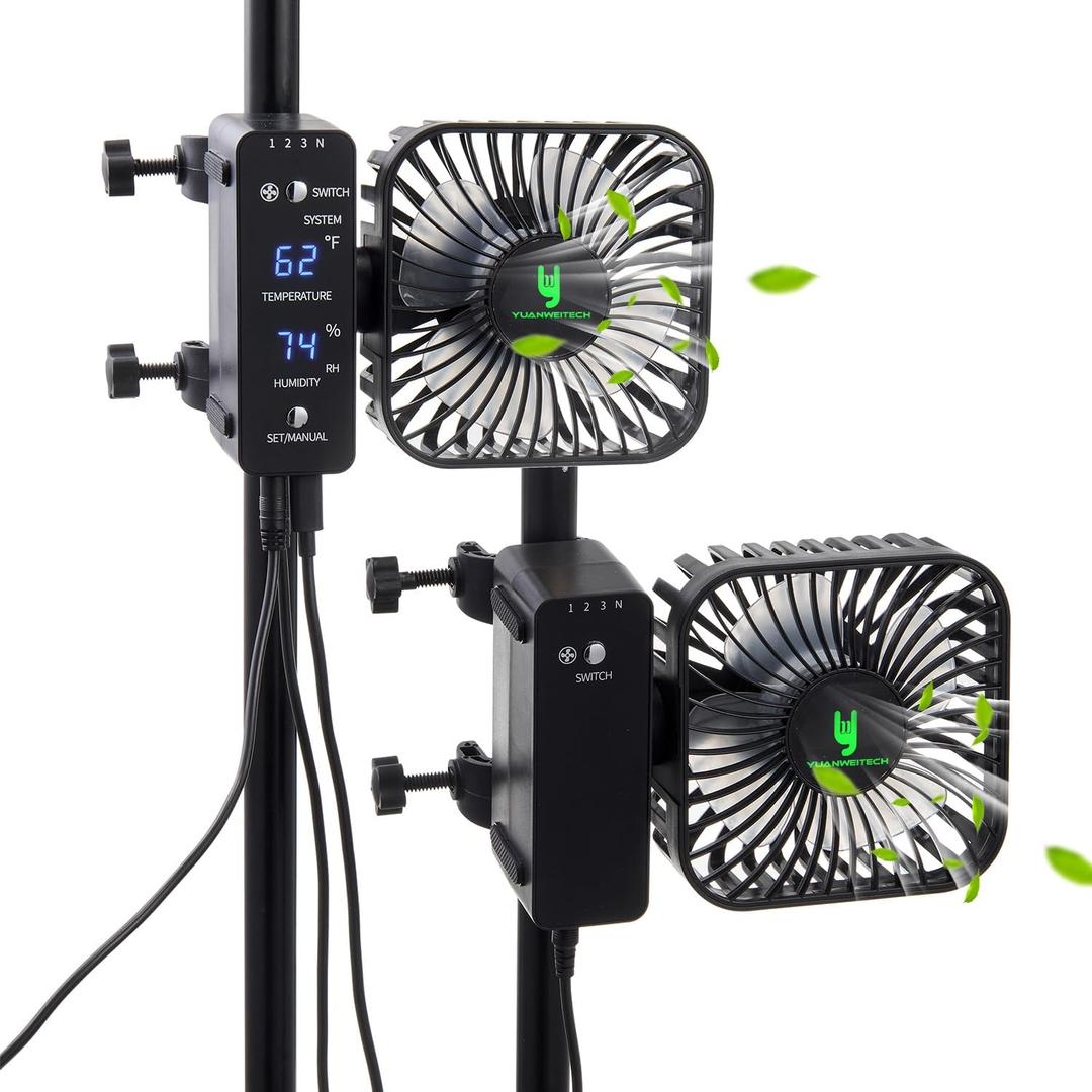 2-Pack 4 Fixed Clip Fan, 4 Speed Control, USB Desktop Fan, for Hydroponic Plants, Office Dorm, circulation and cooling.