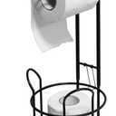 Toilet Paper Holder Stand Bathroom Toilet Paper Storage with Raised Base, Tissue Paper Roll Dispenser with Top Shelf (Black)