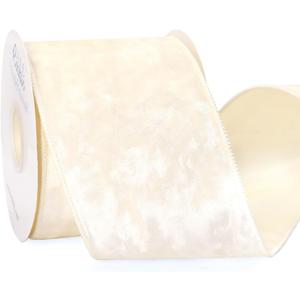 Ribbli Ivory Velvet Wired Ribbon 4 Inch Crushed Velvet Christmas Ribbon for Gift Wrapping Christmas Tree Decoration Crafts Wreaths Supplies-Continuous 10 Yards