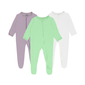 GUISBY Rayon Made From Bamboo Baby Footed Pajamas with Mittens - 3Pcs Girls Boys 2 Way Zipper Long Sleeve Sleeper 12-18 Months