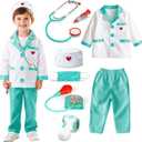 Lehoo Castle Doctor Costume for Kids, Doctor Dress Up and Play Set 8 PCS with Stethoscope, Role Play Costume for Toddlers 4-6 (Green)