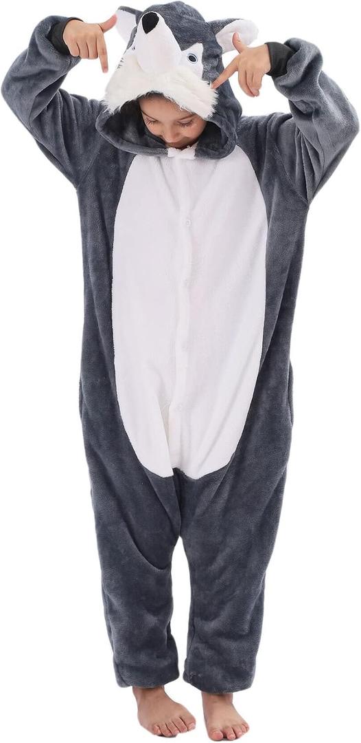 WAFUNNE Animal Onesie Costume for Kids Child Boys Girls Womens Mens Cosplay Halloween Dog Husky (130(for height=3'10"-4'2"))