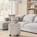 SONGMICS Vanity Stool, Round Ottoman with Storage, Velvet, 17.7"D x 17.7"W x 17.5"H
