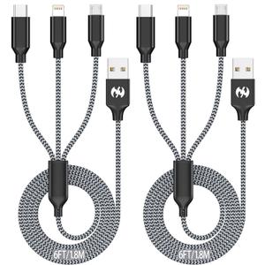 Xnewcable Multi Charging Cable 6ft, 2-Pack 3-in-1 Charger Cord, Multiple Rapid Nylon Braided Cable USB Charging Cable Multi Phone Charger Cord with Type C Micro Lightning USB Connectors for Cell Phones