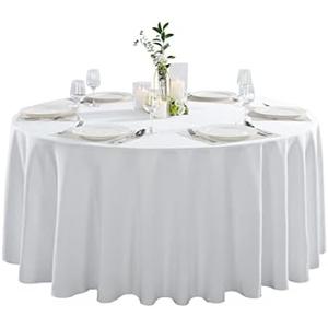 Restaurantware Table Tek 120 Inch Table Covers 10 Round Wedding Tablecloths - Washable Wrinkle-Free White Polyester Banquet Tablecloths Hemmed for Parties Holidays or Buffets