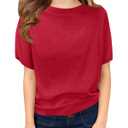 ZDC Girls' Lightweight Knit Top Short Sleeve Cute Spring Summer Sweater for School Holiday Uniform Red