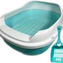 Tom & Sora Creations Pine Pellet Litter Box, Sifting Litter Box - Cat, Kitten, Rabbit and Other Small Animals, Drawer System, Odor Control, Easy to Clean (Turquoise)