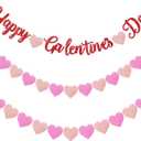 Epakh 3 Pcs DIY Happy Galentines Day Banner, Glitter Heart Garland Romantic Props Anniversary Hanging Supplies for Ladies(Pink)
