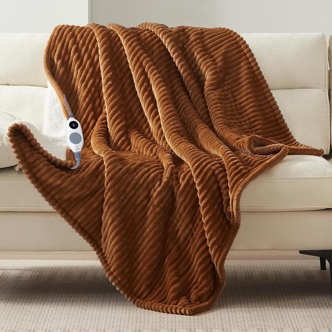 Westinghouse Heated Throw Blanket, Soft Flannel Sherpa Electric Throw with 6 Heating Levels & 2-10 Hours Auto Shut Off, Fast Heating & ETL Certification, Machine Washable, 50x60 Inch, Brown