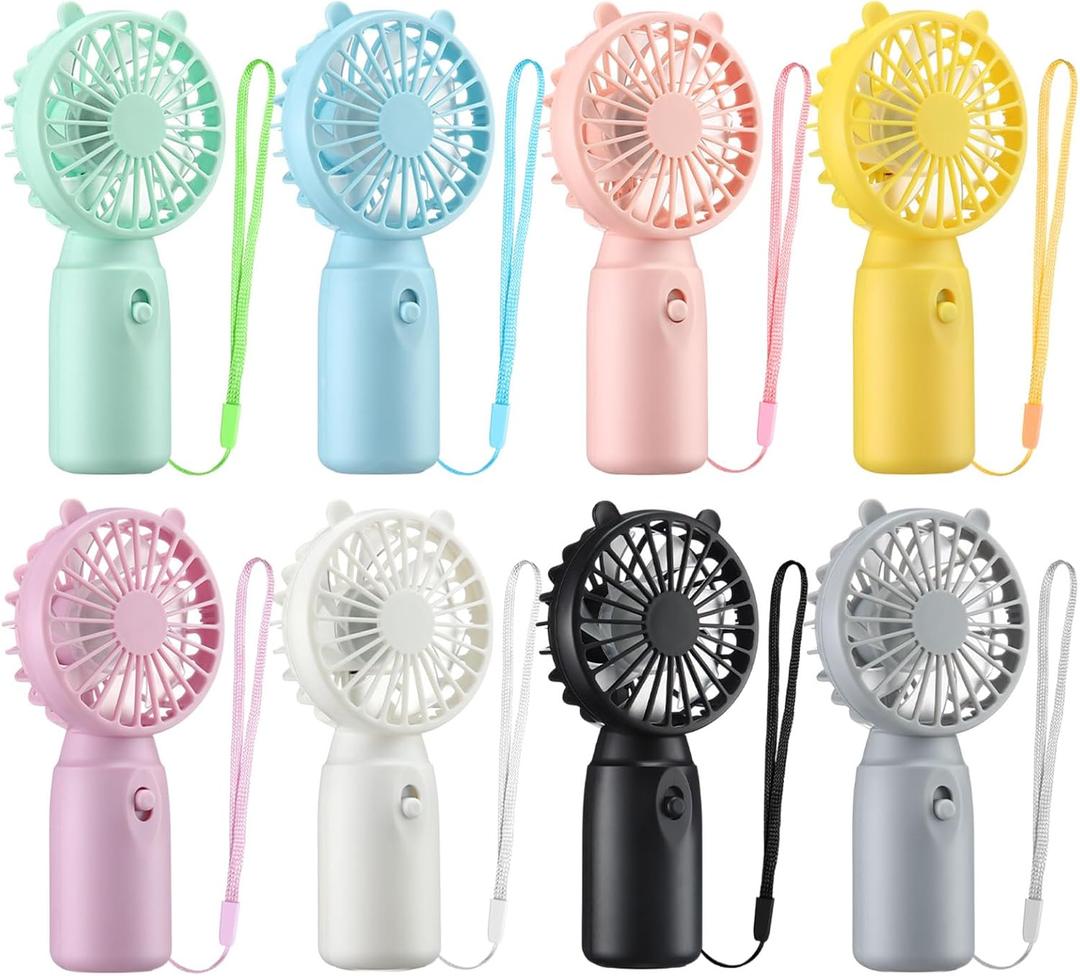 Glooglitter 8 Pcs Mini Portable Fans Bulk Handheld Battery Operated Fan with Lanyard for Makeup Eyelash, Cooling Lightweight Pocket Personal Fans for Wedding Outdoor Use (8 Mixed Colors)