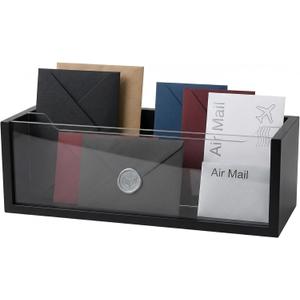 Mail Organizer with Clear Acrylic Dividers - Adjustable 2-in-1 Desk & Wall Mount Letter Holder, Modern Paper Sorter for Home Office Organization (Black)