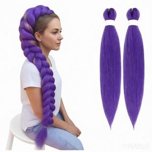 Long Purple Braiding Hair Pre Stretched 26Inch Synthetic DIY Braiding Hair Extensions For Braids 2 packs Purple Rumi Hair Extensions For Stage Party Halloween Costume Cosplay