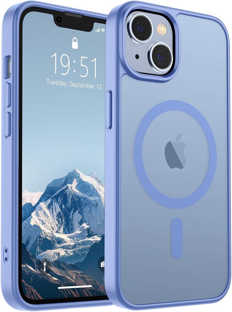 SUPFINE Magnetic for iPhone 14 Case & iPhone 13 Case (Compatible with MagSafe)(Military Grade Drop Protection) Slim Translucent Matte Shockproof Phone Cover,Blue Purple