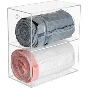 Trash Bag Dispenser Roll Holder Wall Mount and Under Sink, 2 Compartment Clear Acrylic Cabinet Kitchen Organizer Storage Box for Garbage Bags Grocery Bag Can Plastic Shopping Bag Container