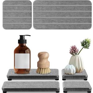 4PCS Stone Drying Tray for Bathroom Sink and Kitchen Counter, Fast Drying Diatomite Stone Sink Tray Soap Trays, Diatomaceous Coaster, Water Absorbing Stones Trays for Sinks, Gray 4stripes