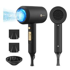 slopehill Professional Ionic Hair Dryer, Powerful 1800W Fast Drying Low Noise Blow Dryer with 2 Concentrator Nozzle 1 Diffuser Attachments for Home Salon Travel (Black)