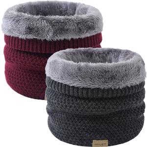 HYUET Winter Neck Gaiter Men, Fleece Neck Warmer Windproof Face Scarf Mask Face Cover Neck Cover for Men Women Ski (2pcs-wine+dark Grey)