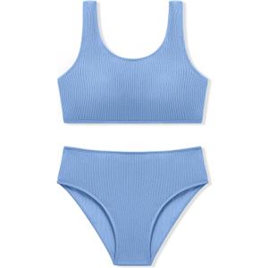 Girls Two Piece Swimsuits Ribbed Bikini Sets Swimming Bathing Suit Beach Sport Athletic Teen Girls Swimwear (15-16 Years, Gray Blue)
