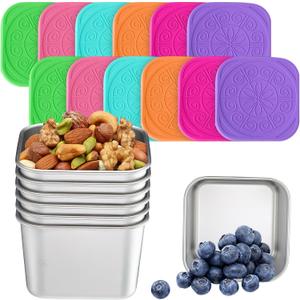 12 Pack 6 oz Stainless Steel Snack Containers Leak Proof Small Metal Food Snack Storage Container with Silicone Lid Stackable Reusable Metal Lunch Boxes for Daycare Travel Picnic Camp