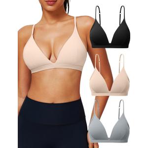 Triangle Bralette for Women Removable Padded Bra Yoga Deep V Neck Triangle Adjustable Straps Wireless (X-Large, Black Grey Beige 3 Pack) Triangle Bralette for Women Removable Padded Bra Yoga Deep V Neck Triangle Adjustable Straps Wireless (X-Large, Black Grey Beige 3 Pack)