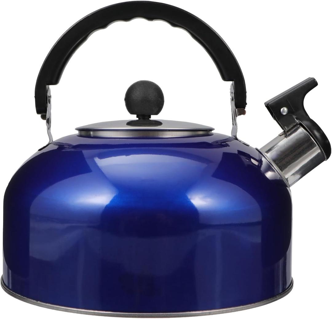 Amosfun 2L Stainless Steel Whistling Tea Kettle with Ergonomic Handle for Easy Pouring Suitable for Gas and Induction Stoves Household Kitchen Pot for Boiling Water or Tea (Blue)