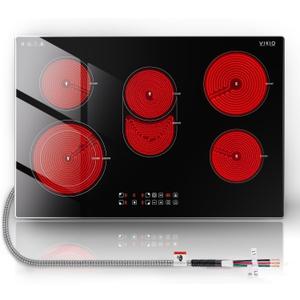 VIKIO HOME 30" Electric Cooktop 5 Burner 8700W, Built-in 220-240V Hardwired