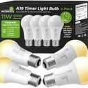 Upgraded Timer Light Bulb, 100W Equivalent A19 LED with 12/9/6/3H Auto Off or Always-On Mode, 11W 3000K Soft White, 1200LM, E26 Base, No App/WiFi Needed, Indoor Outdoor Security Light, 4 Pack