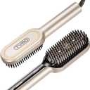 TYMO Hair Straightener Brush - Upgraded Ionic Plus Straightening Brush with Dense Bristles, 16 Temps, Dual Voltage | Ceramic Hot Comb for Women | Flat Iron for Thick Curly Hair, Gold
