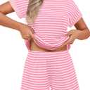 Ekouaer Waffle Knit Lounge Set Women Stripe Pajama Sets Short Sleeve Pj Tops and Shorts Matching loungewear with Pockets (XX-Large)