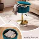 LITZFUR Adjustable Vanity Stool with Storage, 360 Swivel Gold Chair, Velvet Small Round Ottoman Footrest for Bathroom, Makeup Room, Blue
