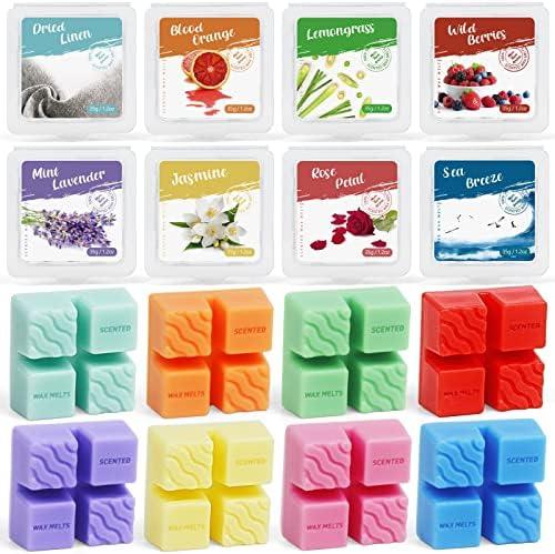 Pack of 2 BAUFULLA Scented Wax Melts, Soy Wax Warmer Cubes, 8 Scents of Jasmine, Mint Lavender, Wild Berries, Blood Orange, Lemongrass, Rose Petal, Dried Linen, Sea Breeze, Gift Set for Christmas, Housewarming
