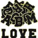 Morcheiong 52Pcs Self Adhesive Chenille Letter Patches A-Z, Chenille Letters for Clothing, Fabric, Shoes, Bags (Black)