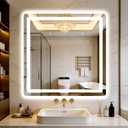 LED Bathroom Vanity Mirror with Lights, Front Light and Backlit, 30x30 Square Lighted Vanity Mirror for Bathroom, Dimmable Brightness, Anti-Fog, 3 Colors, Memory Function, Shatterproof Tempered Glass