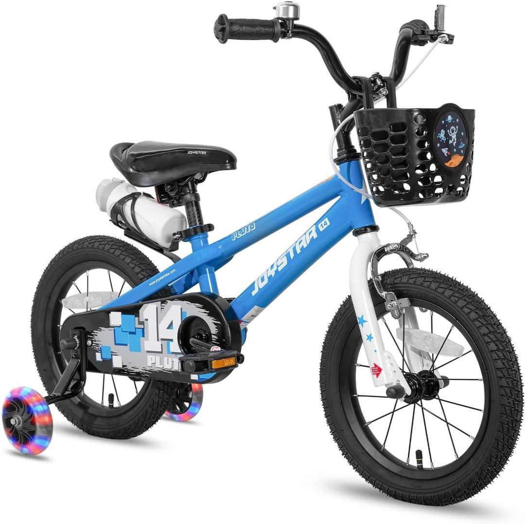 JOYSTAR Pluto 14 Inch Kids Bike with Light Up Training Wheels, Kids' Bicycle for Boys Girls Age 3-5 Years, Children Bikes, Blue