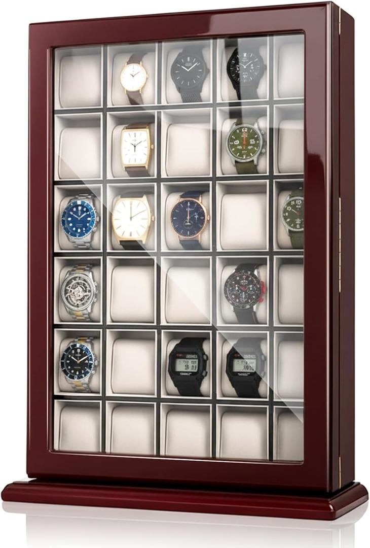 30 Piece Watch Display Case Watch Cabinets Cases Wall Mounted Shadow Box UV Protection Display Boxes with Acrylic Transparent Door Holder for Oversized Watches Collector Memorabilia Gift