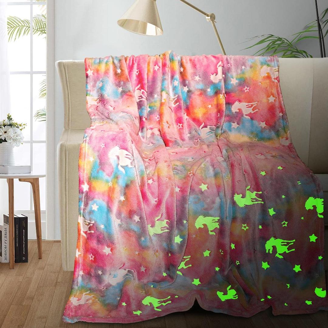 TEHALK Personalized Unicorn Blanket for Girls, Glow in The Dark, Kids Throw Blanket, 30"x40", Pink