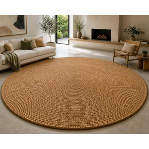 8 ft Round Handwoven 100% Natural Jute Area Rug, Reversible