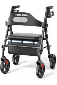 HOMLAND Foldable Rollator Walkers with Seat for Seniors, 8'' Big Wheels, 350 lb. Weight Capacity, Adjustable Handles and Seat Height, Lightweight Rolling Walker, Black