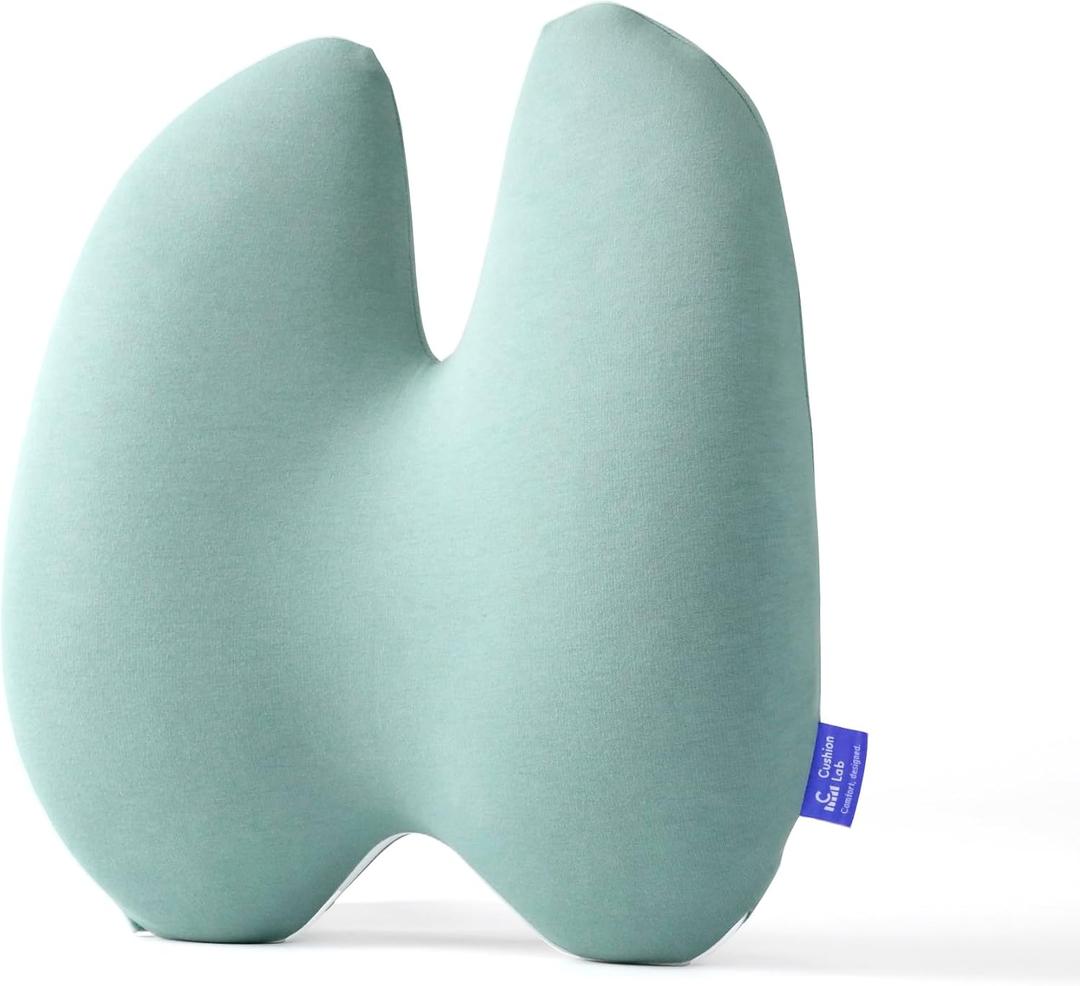 C CUSHION LAB Extra Dense Lumbar Pillow - Patented Ergonomic Multi-Region Firm Back Support for Lower Back Pain Relief - Lumbar Support Cushion with Strap for Office Chair, Car, Sofa - Wellness Green