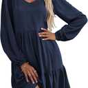 HOTOUCH Women's Casual A Line Dress V Neck Tiered Long Sleeve Fit Swing Dress with Pockets Loose Ruffled Dresses X-Large