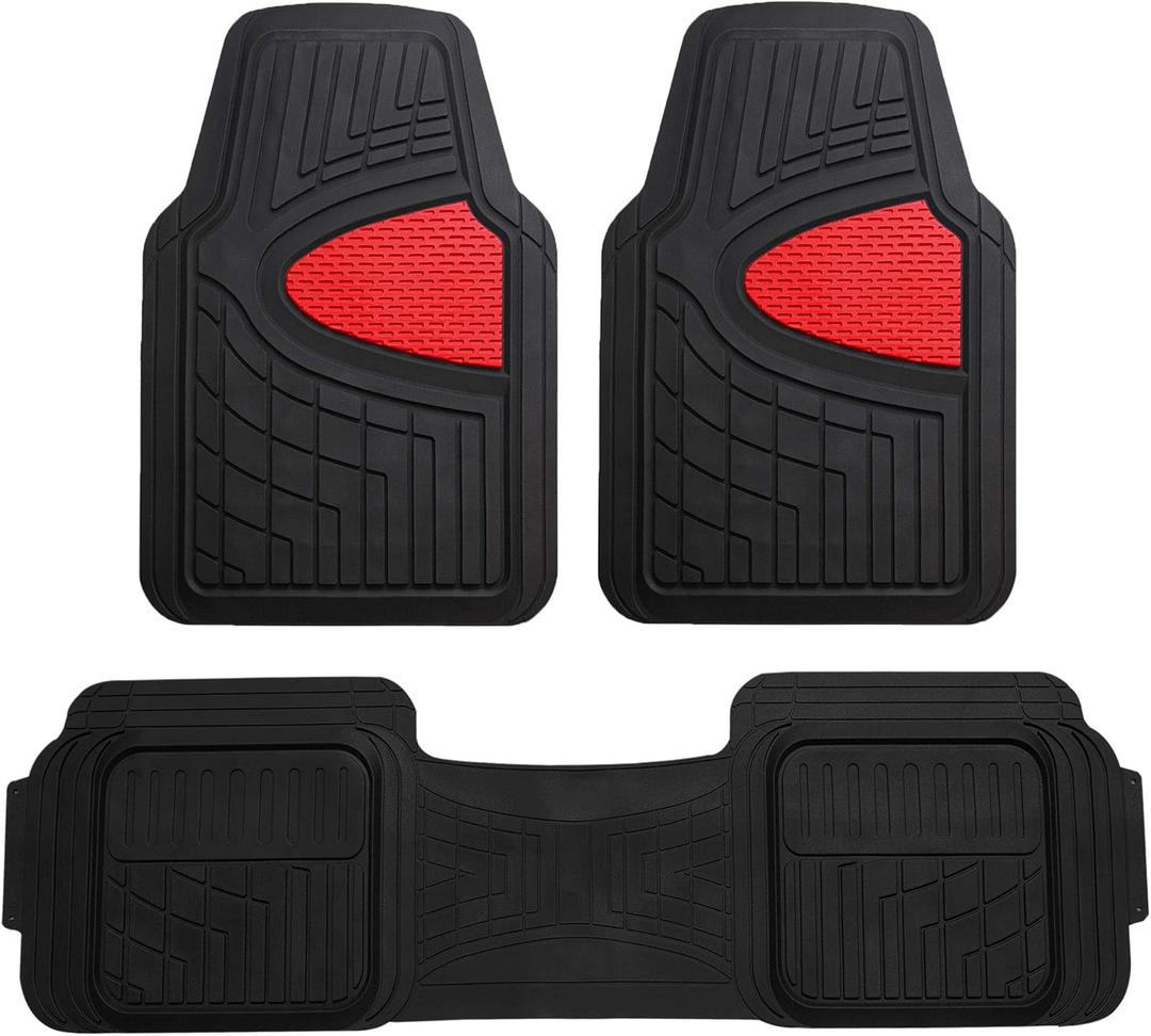 FH Group Car Floor Mats - Heavy-Duty Rubber Floor Mats for Cars, Universal Fit Full Set, Trimmable Automotive Floor Mats, Climaproof Floor Mats for Most Sedan, SUV, Truck Floor Mats Red