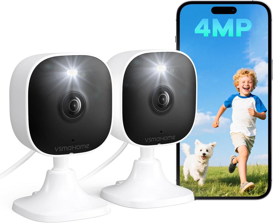 4MP Outdoor Cameras for Home Security, Outdoor Security Camera Indoor, 2.4g/5g Cameras for House/Pet/Baby, Plug and Play, Support 128G Card Storage (Not Included), Wired, 2PCS