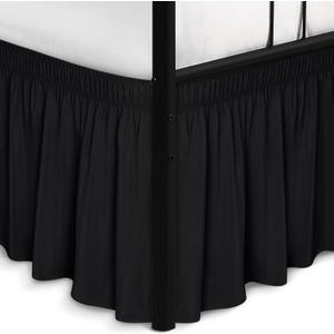 Biscaynebay Wrap Around Bed Skirts with Split Corners for Full Beds 14" Drop, Black Elastic Dust Ruffles Adjustable Easy Fit Wrinkle & Fade Resistant Silky Luxurious Fabric Machine Washable